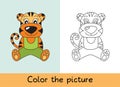 Coloring book. Tiger. Cartoon animall. Kids game. Color picture. Learning by playing. Task for children Royalty Free Stock Photo