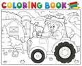 Coloring book tractor near farm theme 1 Royalty Free Stock Photo