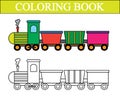 Coloring book. Train cartoon. Vector illustration.