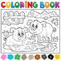 Coloring book with two happy pigs