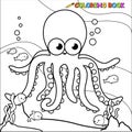 Octopus swimming underwater. Vector black and white coloring page.