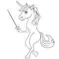 Coloring book unicorn fencer. Cartoon style.