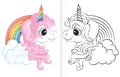 Coloring book with unicorn and rainbow cartoon Royalty Free Stock Photo