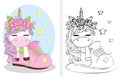 Coloring book with unicorn and rainbow cartoon in the shoes. coloring book for preschool children Royalty Free Stock Photo