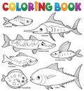 Coloring book various fishes theme set 1 Royalty Free Stock Photo