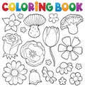 Coloring book various flower heads set 1 Royalty Free Stock Photo