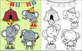 Coloring book vector with elephant cartoon in circus show Royalty Free Stock Photo