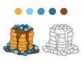 Coloring book, vector pancakes with blueberry