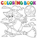 Coloring book witch on broom theme 1 Royalty Free Stock Photo