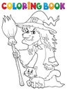 Coloring book witch with cat and broom Royalty Free Stock Photo