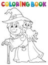 Coloring book witch with cat topic 1 Royalty Free Stock Photo