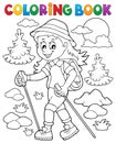 Coloring book woman hiker theme 1