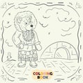 Coloring book for young children contour illustration in the style of doodle Teddy bear in the national costume of the Eskimo