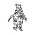 Coloring book zentangle stylized cute penguin bird on an isolated white background. Royalty Free Stock Photo