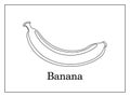 Coloring card with signed whole banana and banana cut in half on white background in thin frame