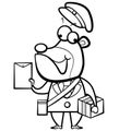 coloring cartoon bear postman with letter and pack