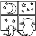 Coloring cats watching moon Royalty Free Stock Photo