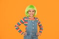 Coloring childs hair great way upgrade costume. Change color. Pigment dye hair. Growing freedom for self expression Royalty Free Stock Photo