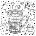 Coloring Coffee, tea and sweets. Zen, tangle and doodles. Kitchens of the world. Sweet table. Comfort at home. Cozy. - Vector
