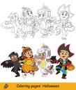 Coloring and color Halloween monsters kids walking Royalty Free Stock Photo