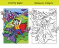 Coloring with colored example Halloween vampire and bats Royalty Free Stock Photo