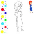 Coloring and colored image of standing fashion girl. Coloring page supermodel.
