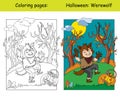 Coloring and colorful Halloween boy in werewolf costume