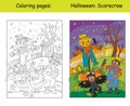 Coloring and colorful Halloween children and scarecrow Royalty Free Stock Photo