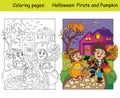 Coloring and colorful Halloween pumpkin and pirate Royalty Free Stock Photo