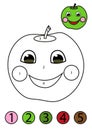 Coloring concept. Funny friendly apple coloring page with number of color. Royalty Free Stock Photo