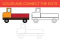 Coloring and connect the dots of image of truck transport. Kids game. Vector illustration Royalty Free Stock Photo