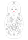 Coloring contour book for children. Traditional souvenir Russian floral folk matryoshka babushka doll. Gorodets painting Royalty Free Stock Photo
