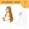 Coloring Cute Cartoon Bear. Coloring book or page cartoon of funny Grizzly for kids. Cute colorful wild animal as an example