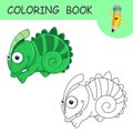 Coloring Cute Cartoon Chameleon. Coloring book or page cartoon of funny Lizard for kids. Cute colorful fauna animal as an example Royalty Free Stock Photo