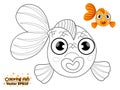 Coloring the cute cartoon fish. educational game for kids. Vector illustration