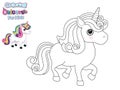 Coloring The Cute Cartoon Unicorn. Educational Game for Kids. Vector Illustration With Cartoon Animal Characters