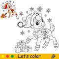 Coloring cute Christmas lamb with gifts vector illustration Royalty Free Stock Photo