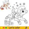 Coloring cute happy Christmas lamb vector illustration Royalty Free Stock Photo