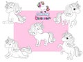 Coloring the Cute Unicorns Cartoon Set. Educational Game for Kids. Vector illustration With Cartoon Happy Animal Royalty Free Stock Photo