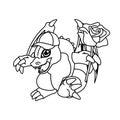 Coloring Dragon wearing a Hat and Carrying Roses Cartoon, Cute Funny Character, Flat Design