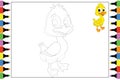 Coloring duck for kids, simple vector illustration