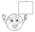 Coloring Earth Character Holding Blank Sign