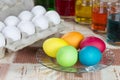 Coloring eggs for Easter holiday Royalty Free Stock Photo