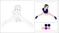 Coloring: the girl does the splits. Royalty Free Stock Photo