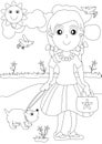 Coloring Girl and Dog Outdoor