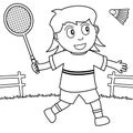 Coloring Girl Playing Badminton in the Park Royalty Free Stock Photo