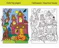 Coloring Halloween haunted house with colored example Royalty Free Stock Photo