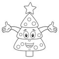 Coloring Happy Christmas Tree Character