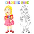 Coloring happy girl isolated