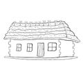 Coloring house with a thatched roof. vector illustration